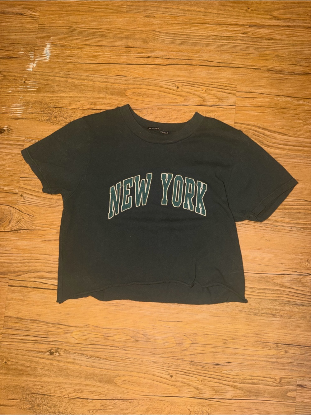 Brandy Melville Dark Green Tee with Green-Outlined "NEW YORK" Print